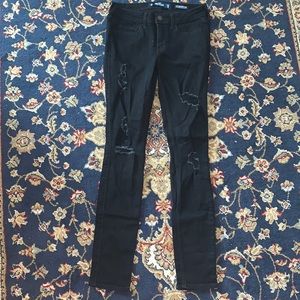 Hollister low rise super skinny black distressed jeans